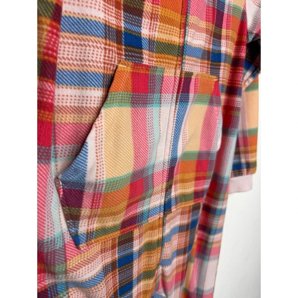 Cat & Jack Girls XL Plaid Union Suit One Piece Hooded Pajama Fleece Pink Red